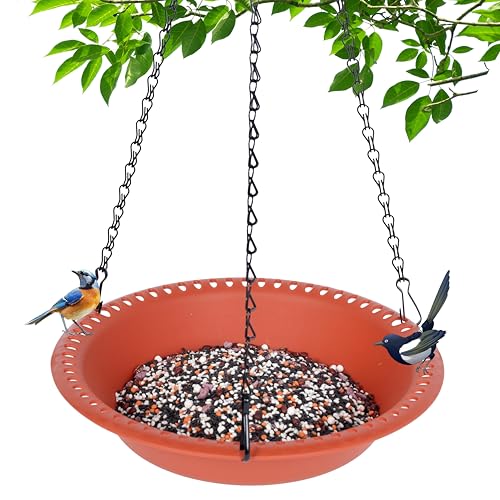 Hanging Bird Feeder Tray 12 inch with Drainage Holes Fit Most Seed, Bird-Feeder Hanging for Garden Yard Outside, Terracotta - color: Terracotta, size: 12 inch