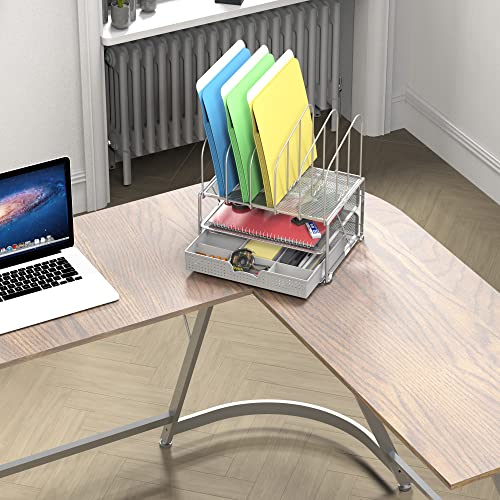 Deco Brothers Desk File Organizer with Letter Tray and 5 Upright File Stand, Silver - color: Sliver