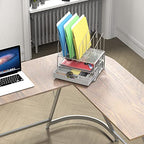 Deco Brothers Desk File Organizer with Letter Tray and 5 Upright File Stand, Silver - color: Sliver