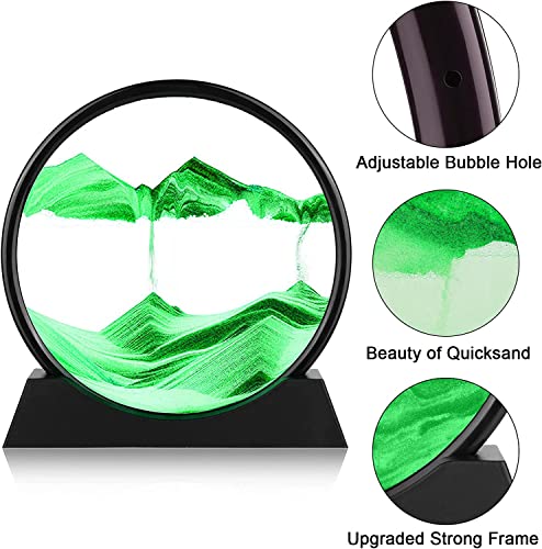 rysnwsu 3D Dynamic Sand Art Liquid Motion, Moving Sand Art Picture Round Glass 3D Deep Sea Sandscape in Motion Display Flowing Sand Painting Relaxing Desk Toys (Green, 12'') - color: Green, size: 12''
