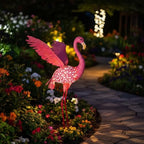 43" Metal Flamingo Garden Sculptures with Solar Light, Pink Flamingo Yard Art - Large Outdoor Lawn Ornaments & Decor for Patio, Backyard, Garden - size: 43Inch