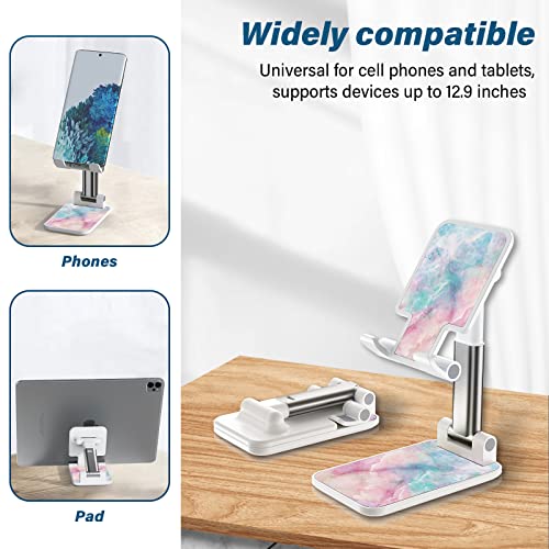 Foldable Phone Stand, Angle-Adjustable Holder - Suits iPhone, Samsung & More - Desk Accessory - color: Colored marble