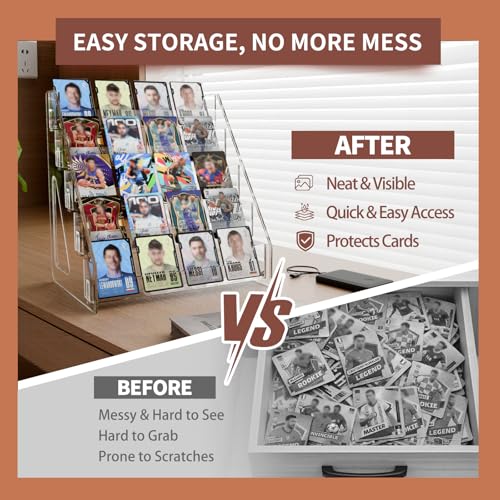 5 & 7 Tier Trading Card Display Stand, 12" Clear Acrylic Card Stands for Display, versatile Card Stands for Sports Cards, Graded & Greeting Cards, Postcards, Vendor Stickers, with Snap-On Assembly (Tall 5 Tier) - size: Tall 5-Tier