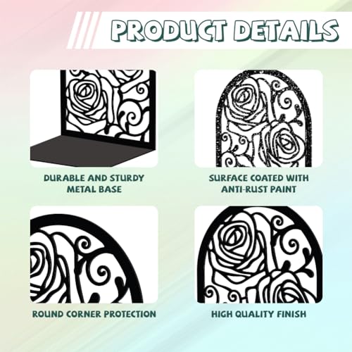 Peacoblue Metal Bookends for Shelves Decorative, Modern Creative Heavy Duty Study Bookends Stoppers Holder Stand for Desk Shelf, 5.3"x4.3"x7.9" Vintage Rose Book Ends Books Support, 1 Pair(Rose) - color: Vintage Rose