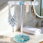 FONMY Jewelry Organizer Countertop Acrylic w/Nature Seashell Handmade,Seascape Standing Jewelry Holder W/Blue crystal for Bedroom Bathroom w/Weighted Base,Unique Gifts