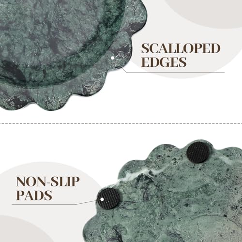 Koville 5.51" Scalloped Marble Tray, Round Stone Jewelry Trinket Dish for Ring, Natural Small Marble Tray for Bathroom Kitchen Dresser Countertop, Decorative Candle Tray(Green) - color: Sage Green, size: D=5.51"