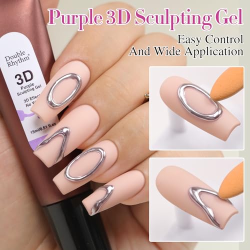 Double Rhythm 0.5 Oz 3D Nail Gel Nail Art Sculpting Polish No Wipe for Nail Designs DIY Nail Art for Drawing, Molding and Decoration (3D Sculpting Gel Purple) - color: Purple