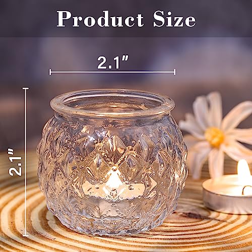 DARJEN Clear Votive Candle Holders Set of 24- Round Glass Candle Holders Bulk for Tea Light Candle, Diamond Texture Candle Votives for Wedding Centerpiece, Living Room & Home Table Decor - color: Clear