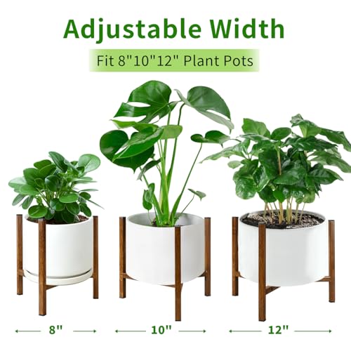 Airpark Adjustable Plant Stand Indoor, Metal Mid Century Modern Plants Stands, Stable Plant Holder Indoor Outdoor Corner, Fit 8 9 10 11 12 inch Pots,Brown Wood-Grain (Pot & Plant Not Included) - color: Brown Wood-Grain