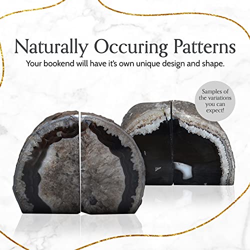 Nature's Decorations Black Agate Bookends – A+ Grade Geode Heavy Duty Decorative Stone Crystal Book Ends for Shelves & Bookcases, Natural Polished Bookshelf Decor, 1 Pair 4-6Lbs - color: Black, size: A+ Grade 4 - 6 Lbs