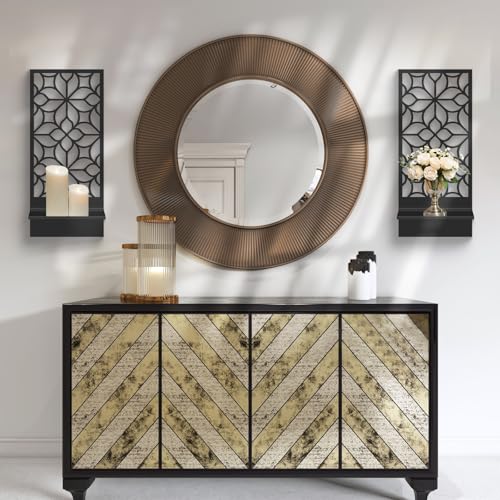 Glamativity Large 2 Pcs Set Black Metal Wall Sconce Candle Holder, 23 x 10'' Minimalist Retro Line Metal Wall Art Décor, 3D Textured Sculptures, Carved Metal Frame Wall Art Hanging for Living Room