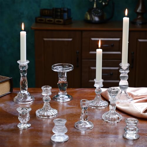 Mumufy 20 Pcs Glass Crystal Taper Candle Holders Clear Glass Candlestick Holder Fit 0.8 Inch Candles Crystal Decorative Candle Stand Centerpiece Table Wedding Dining Party(Clear) - color: Clear