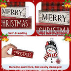 Lineshading 4 Pcs Winter Table Decoration Wooden Snowman Christmas Tiered Tray Decor Red Buffalo Plaid Block Signs Snowman Table Centerpiece Farmhouse Winter Decoration for Home Kitchen Shelf - style: Christmas Snowman