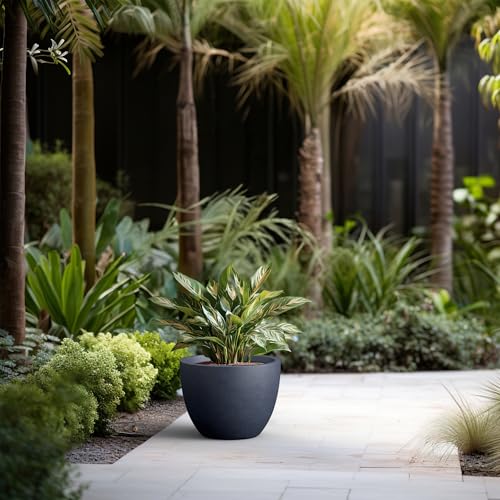 Kante 14.2 Inch Round Concrete Planter - Classic Large Indoor/Outdoor Plant Pot with Drainage Hole and Rubber Plug, Suitable for Gardens and Patios, Charcoal - color: Charcoal, size: 14.2"Dia x 10.6"H