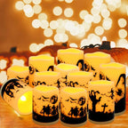 12-Pack Halloween Ink Painting Large Electronic Waxes with Remote Control, Flameless LED Candles for Halloween Spooky, Halloween Ambient Sense Artifacts. - color: 12Pack-halloween