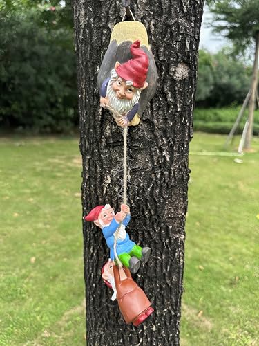 Teaeeno Garden Gnome Statue Set,Gnome Climbing Tree and Tree Stump Decor,Vivid Fairy Gnome Outdoor Sculpture,Whimsical Gnomes Miniature Figurines,Micro Gnome Landscape Figurine for Lawn Balcony Patio - color: Purple