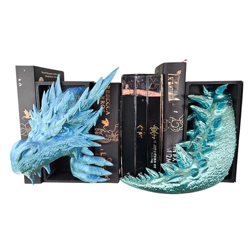 Dragons Awakening Book End – Fantasy Book Nook Insert for Dragon Readers – Unique Home Decor for Bookshelves & Libraries (Head and Tail - ICE Dragon) - color: Head and Tail - Ice Dragon