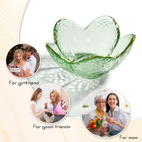 Green Flower Jewelry Trinket Dish, Glass Ring Holder Tray, Small Trinket Bowl Gifts for Women - color: golden-edged green