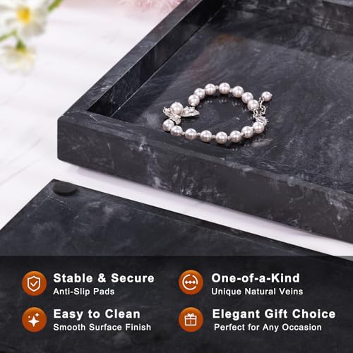 Marble Bathroom Tray for Countertop & Home Decor, Natural Decorative Marble Tray for Jewelry & Perfume Organizer, Luxury Stone Vanity Trays for Dresser, Kitchen Counter, 12" x 8", Gray Black - color: Gray Black