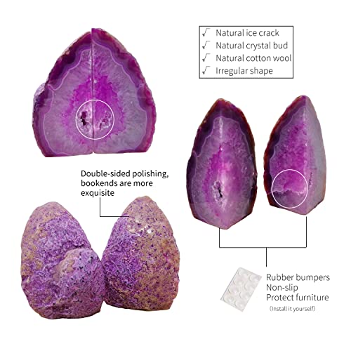 Agate Geode Bookends Dyed Pink 4-5 Lbs Large Stone Bookends 1 Pair Decorative Bookends for Shelves - color: Pink, size: 4-5LBS