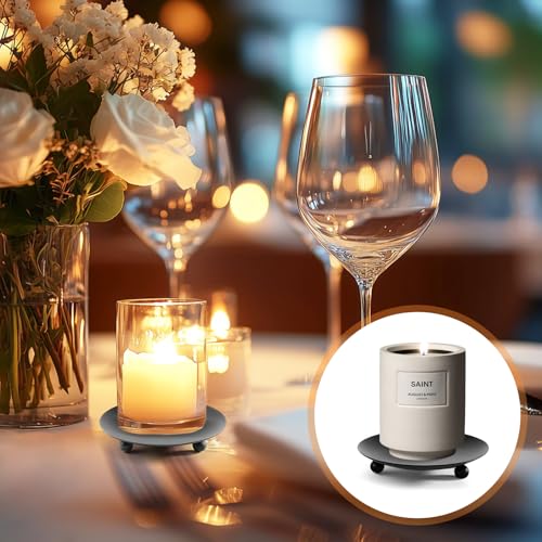 2-Pack Black Iron Candle Holders & Plates – 4.3" Elegant Stand for Taper, LED, Wax Candles, Incense, Weddings, Dining & Decor
