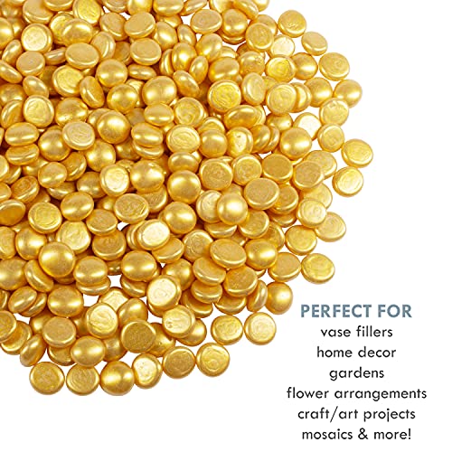 Galashield Flat Glass Marbles for Vases Gold Glass Gems Beads Pebbles Vase Filler (1 LB, Approx. 105 PCS) - color: Gold, size: 1 LB