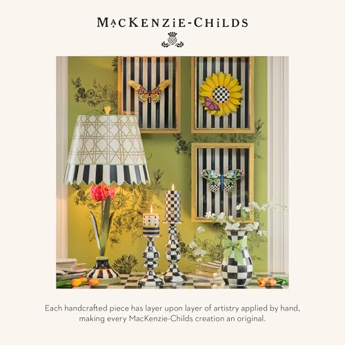 MACKENZIE-CHILDS Courtly Check Enamel Pillar Candlestick, Cute Black-and-White Pillar Candle Stand, Large - color: Courtly Check, size: Large