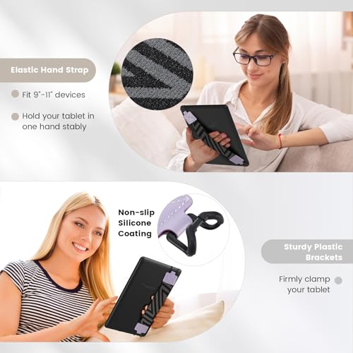 MoKo Security Hand-Strap for 9-11 Inch Tablet, iPad/Kindle Fire HD/Samsung, High-Elasticity Versatile Hand Strap Lightweight Finger Grip Holder, Taro Purple - color: Taro Purple, style: Patterned Strap