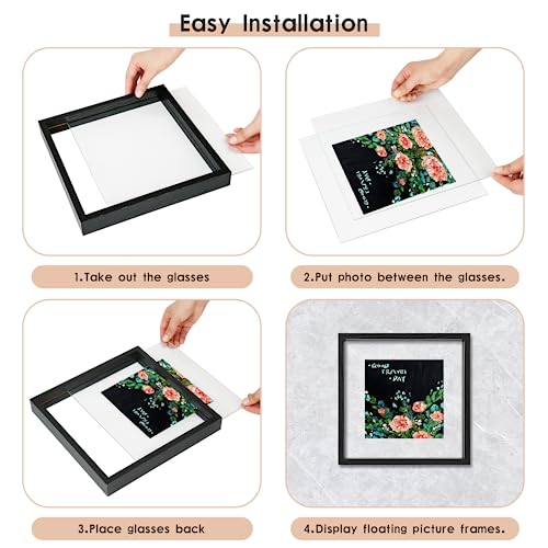 MUYE 10x10 Floating Frames Set of 2,Double Glass Picture Frame Display Any Size Photo up to 10x10,Wall Mount or Tabletop Standing,Black - color: Black, size: 10x10