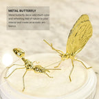 Golden Butterfly Metal Ornament, Solid Metal 3D Insect Desk Figurine Mini Desktop Ornament for Home, Office, Garden