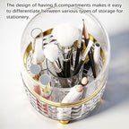 GOTOBA 360° Rotating Pencil Holder for Desk, Makeup Brush Holder with 6 Slots, Desk Organizer for Writing Utensil, Office and School Supplies (Clear with cover) - color: Clear with cover