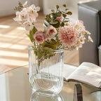 Clear Glass Vase for Flowers, U Shaped Ribbed Flower Vase for Centerpieces, Bouquet, Home Deco Vases 7.28 Inch, Modern Boho Glass Vases for Living Room, Bedroom, Wedding, Housewarming Gift - color: Clear