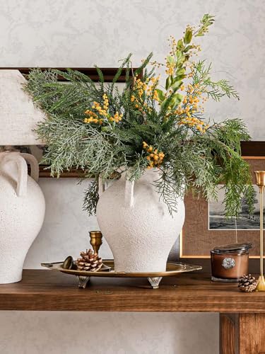 White Ceramic Vase - 8.8 Inch Rustic Farmhouse Centerpieces with Handles for Home Decor, Decorative Flower Vases for Living Room Table, Bathroom, Holiday & Weddings(Rock Sand White) - color: Rock Sand White-8.8"