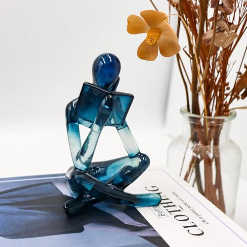 Reading Women Statue, Translucent Blue Resin Thinker Sculptures, Abstract Art Ornament, Modern Aesthetic Figurine Decoration for Home Living Room Bedroom Office Shelf Table Desk Bookshelf Decor - color: Blue, size: Right Hand