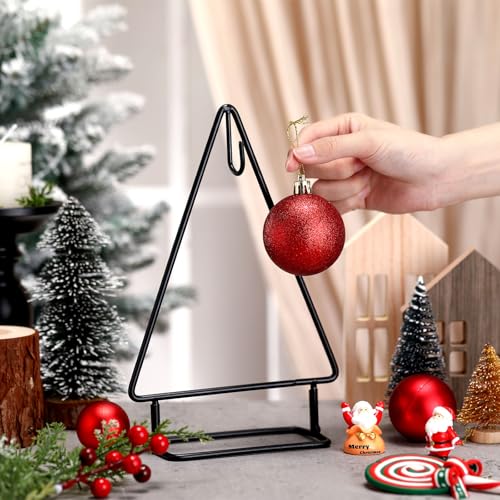 Cinnvoice 4 Pcs 10 Inch Ornament Display Stand Metal Christmas Tabletop Ornament Christmas Tree Shaped Display Stand Holder Farmhouse Xmas Tree for Balls Decorations Hanging Gift
