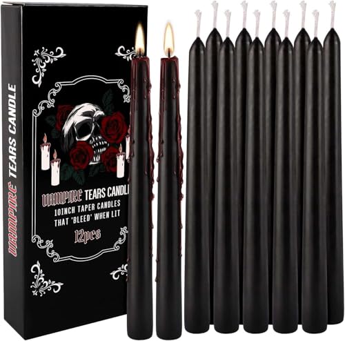12PCS 10-Inch Black Bleeding Taper Candles,Vampire Tears Taper Candles- Unscented Candle Pack Ideal for Halloween, Christmas, Rituals, and Themed Party Decor. - color: 12Pack-Black Bleeding-10inch