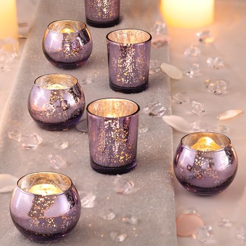 DEVI 12 Pcs Assorsted Purple Votive Candle Holders for Tea Lights & Votives, Mercury Glass Candle Holder Bridal Shower Party Table Decorations, Wedding Table Decorations for Home Party, - color: Purple