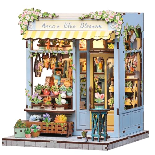 Book Nook Kit, DIY Miniature House Kits for Adult and Teens, Dollhouse Tiny Booknook Garden House Bookshelf, DIY Craft Gifts for Family and Friends (Anna's Blue Blossom) - style: Anna‘s Blue Blossom