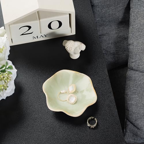 Ceramic Ring Dish, Jewelry Dish Holder, Small Trinket Tray Plate for Earrings Rings Necklaces Keys, for Mom Friend Sister, Light Green - color: Light Green