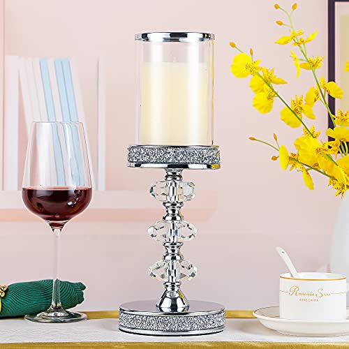 Candle Holder, Pillar Candle Holders, Crystal Candlesticks Holder for Wedding, Parties, Events, Chirstmas,Home Decor, Table Centerpieces CH048LD - size: Silver ( L )