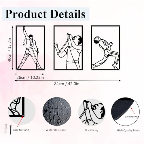 cape leadwort 3-Piece Metal Wall Art, Minimalist Line Art Rock Music Wall Decor, Band Singer Silhouette Wall Sculptures for Living Room, Bedroom, Music Studio, 15.7" x 10.23" - color: Music3