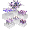 Buffet Risers, Food Display Risers for Party, White Acrylic Risers Display Stand for Buffet Table, Catering Displays for Dessert, Cube Box Nesting Riser with Hollow Bottoms (5"x6"x7"x8"x9"x10" 6PCS Water Ripple) - color: 5"x6"x7"x8"x9"x10" 6PCS Water Ripp