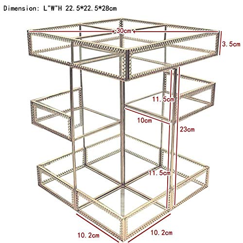 Hersoo 360 Rotating Glass Makeup Organizer, Spinning Vanity Cosmetic Storage with Multi-Layer Compartments, Luxury Countertop Rotating Makeup Holder for Skincare, Perfume, Cosmetics - color: Brass