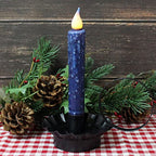 CVHOMEDECO. Real Wax Hand Dipped Battery Operated LED Timer Taper Candles Rustic Primitive Flameless Lights Decor, 6-3/4 Inch, Navy Blue, 2 PCS in a Package - color: Navy Blue 2 Pcs