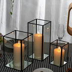 yshengood Large Glass Hurricane Candle Holder Set of 3 PCS, Black Frame and Glass Hurricane Candleholders - size: 3-Piece Set (3 Large)