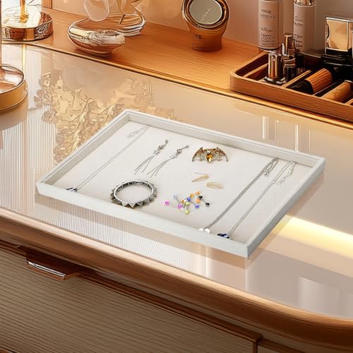 Mornajina 13.8" x 9.5" Velvet Jewelry Tray Jewelry Display Tray Flat Tray, Stackable Empty Plate Trays for Earrings Necklaces Bracelet Rings Display Showcase - Beige - color: Beige, size: Flat Tray 13.8"x9.5"