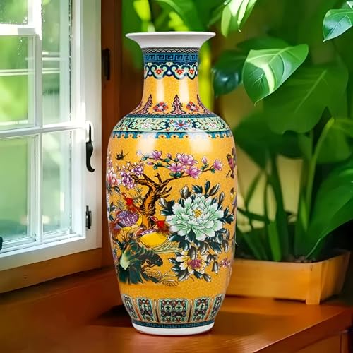 14" Jingdezhen Large Fishtail Ceramic Vase Golden Handmade Home Decorative Vase, Modern Luxury Accent for Living Room, Wedding, or Gift. Elegant Floral Arrangement Centerpiece. (G) - color: G