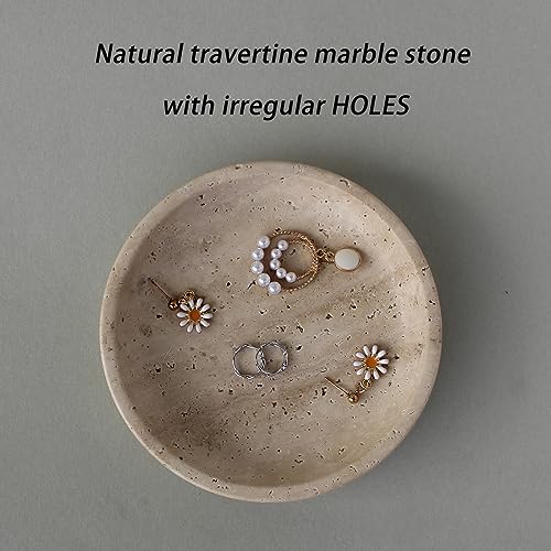 Nawgnail Natural Travertine Marble Jewelry Dish 5.5", Trinket Dish for Ring Earring, Gift for Woman Daugther(Beige Travertine) - color: Beige Travertine