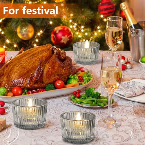 JOYIT Black Votive Candle Holders Bulk Set of 6, Tealight Candle Holder for Wedding Table Centerpiece, Glass Small Candle Holders for Birthday Party, Valentine's Day, Home Decor (2''X 1.4'') - color: Black