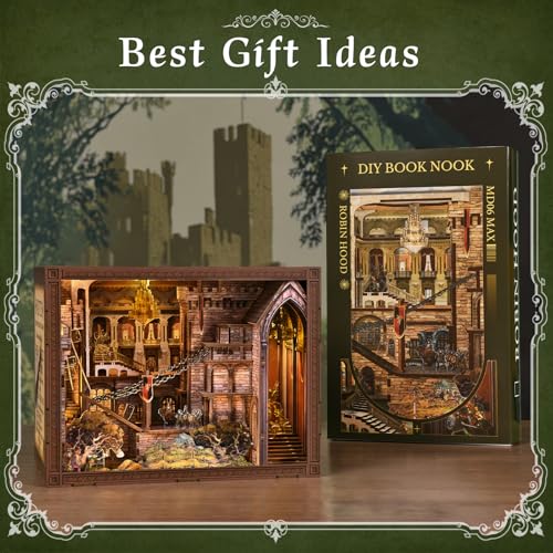 CCCDF Book Nook Kit, DIY Miniature House Dollhouse Kit for Adults and Teens, Booknook Bookshelf Decor with LED Light, Gifts for Family and Friends (Robin Hood - The Castle's Escape) - style: Robin Hood - The Castle's Escape